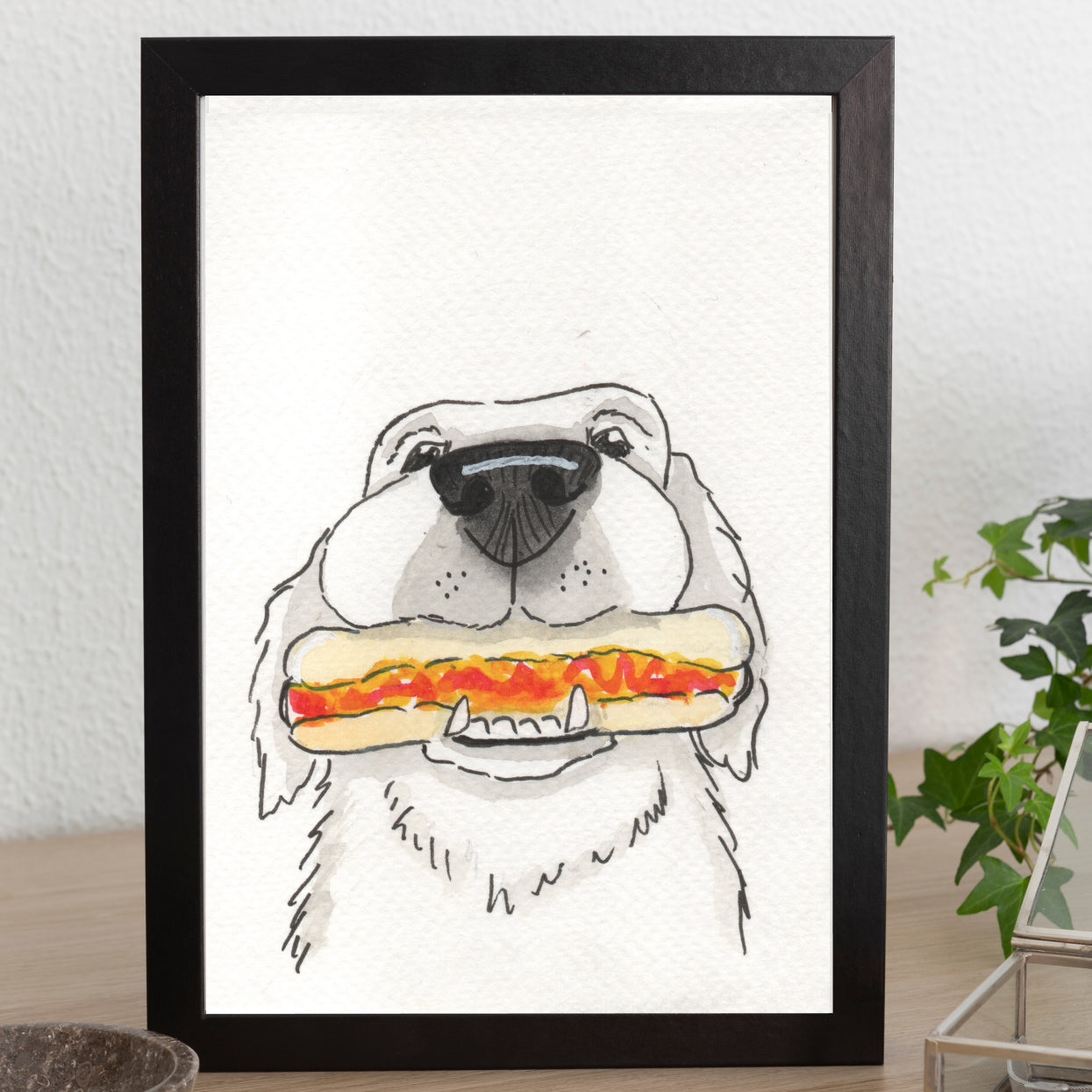 Original Watercolor Illustration, "Hot Dog!"