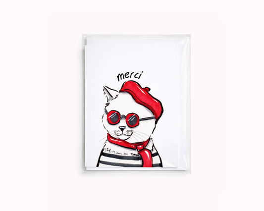 Merci Cat - Funny Cat Pun Thank You Card