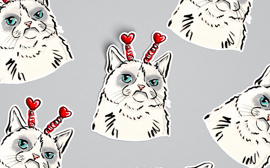 Grumpy Love Cat Funny Sticker