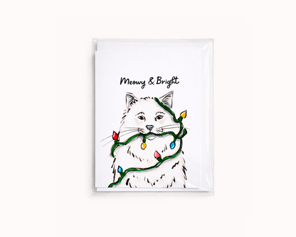 Meowy & Bright- Cat Pun Christmas Card