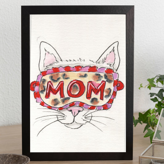 Original Watercolor Illustration, "Cat Mom Mask"