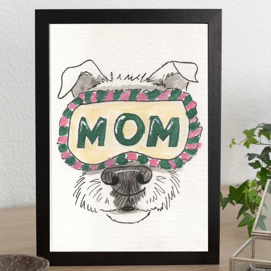 Original Watercolor Illustration, "Dog Mom Mask"