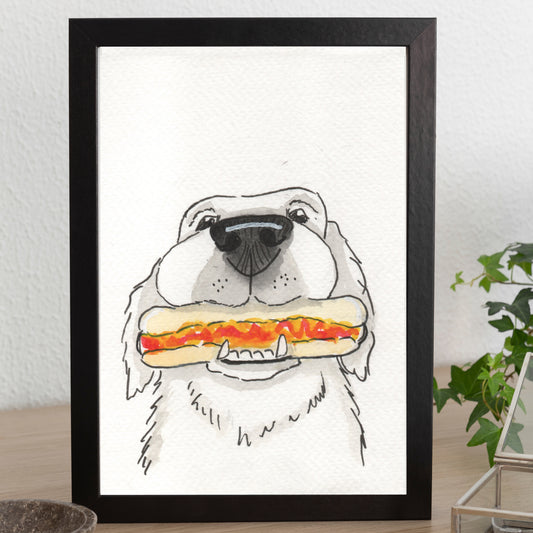 Original Watercolor Illustration, "Hot Dog!"