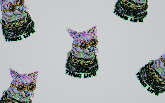Thug Life - Funny Cat Holographic Sticker