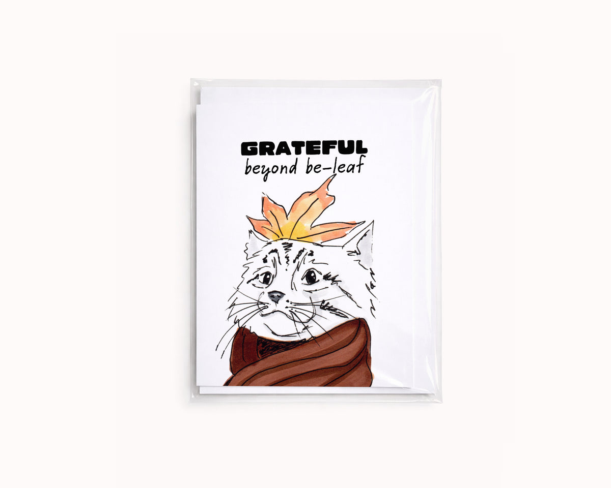 Grateful Beyond Be-leaf - Dog and Fall Pun Thanksgiving Card