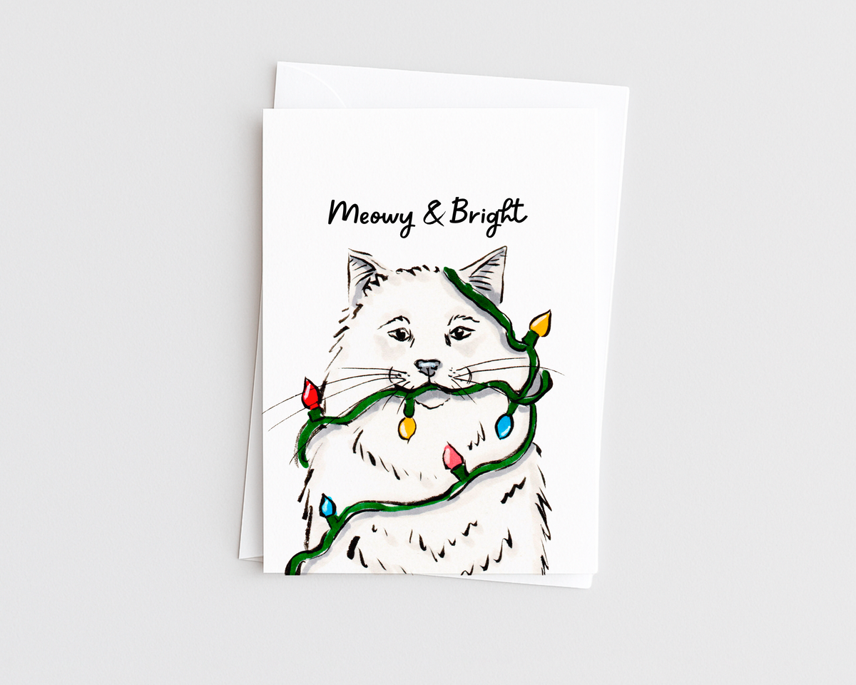 Meowy & Bright- Cat Pun Christmas Card
