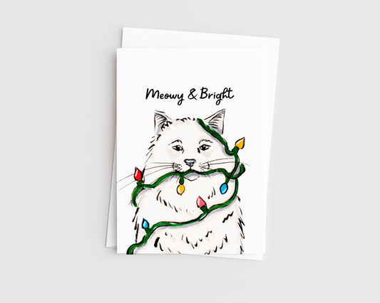 Meowy & Bright- Cat Pun Christmas Card
