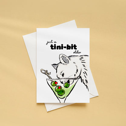 "Just a Tini-Bit Older" Funny Martini Cat Birthday Card