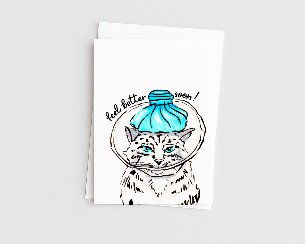 Cat with Ice Pack- Get Well Cat Card