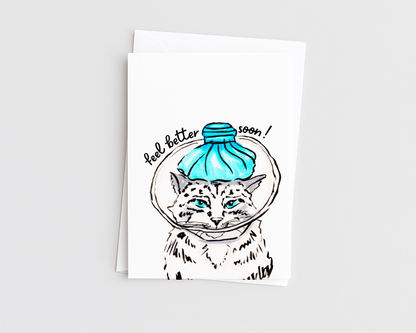 Cat with Ice Pack- Get Well Cat Card
