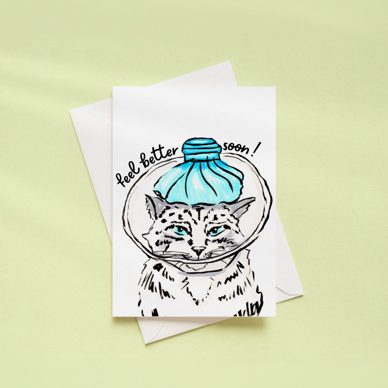 Cat with Ice Pack Get Well Greeting Card