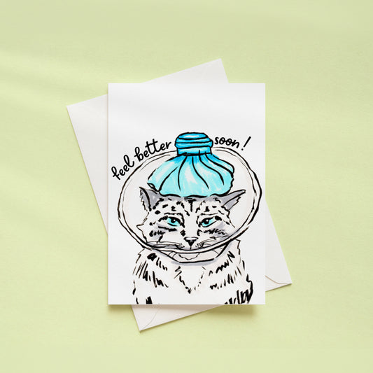 Cat with Ice Pack Get Well Greeting Card