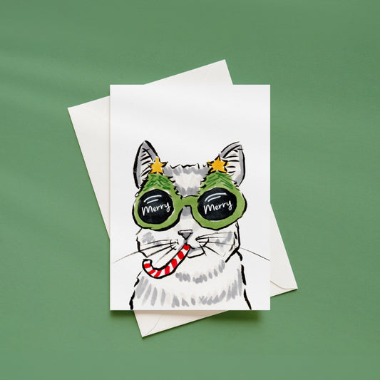 "Merry Merry" Cat Holiday Greeting Card