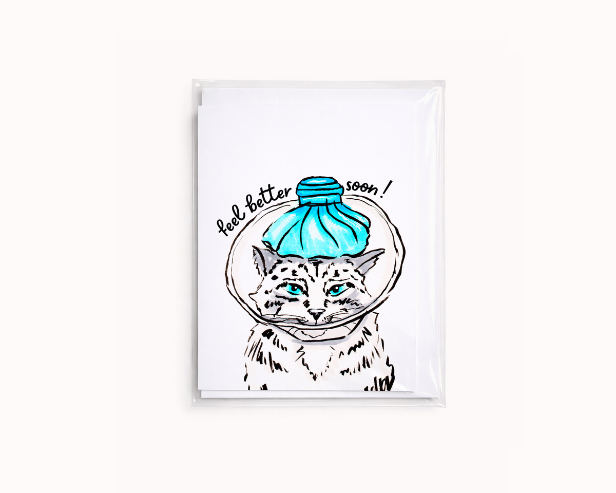 Cat with Ice Pack- Get Well Cat Card