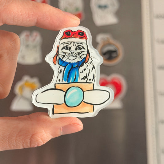 Airplane Cat, Funny Cute Cat Fridge Magnet