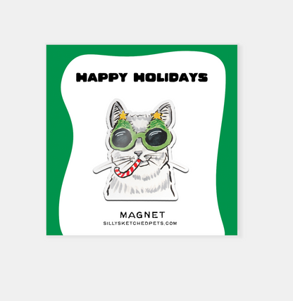Cat with Candy Cane, Funny Cat Fridge Magnet