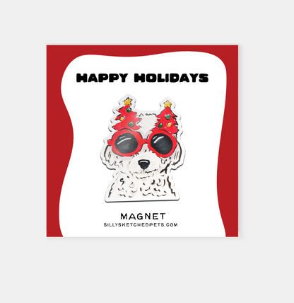 Dog with Christmas Tree Glasses, Funny Holiday Dog Fridge Magnet