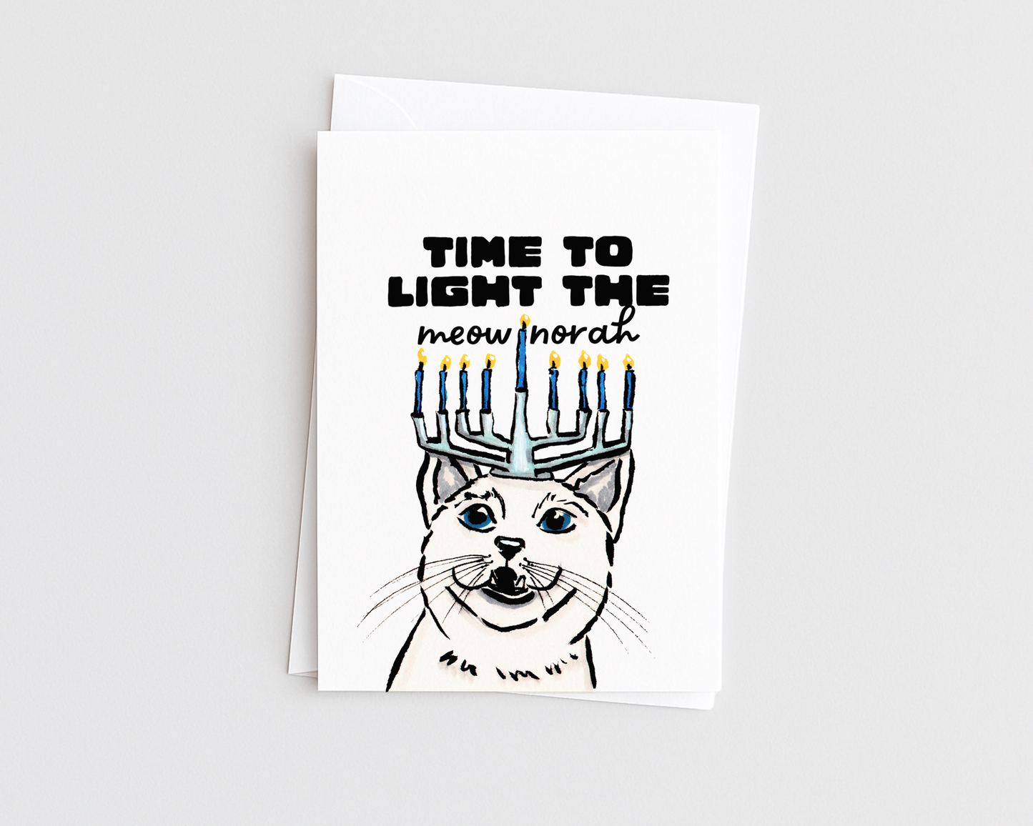 Meow-norah - Cat Pun Hanukkah Card