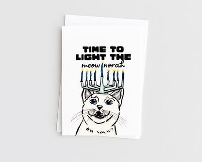 Meow-norah - Cat Pun Hanukkah Card