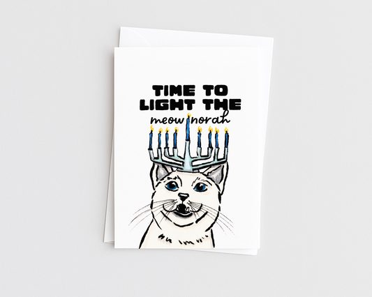 Meow-norah - Cat Pun Hanukkah Card