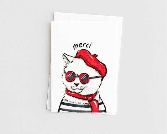 Merci Cat - Funny Cat Pun Thank You Card