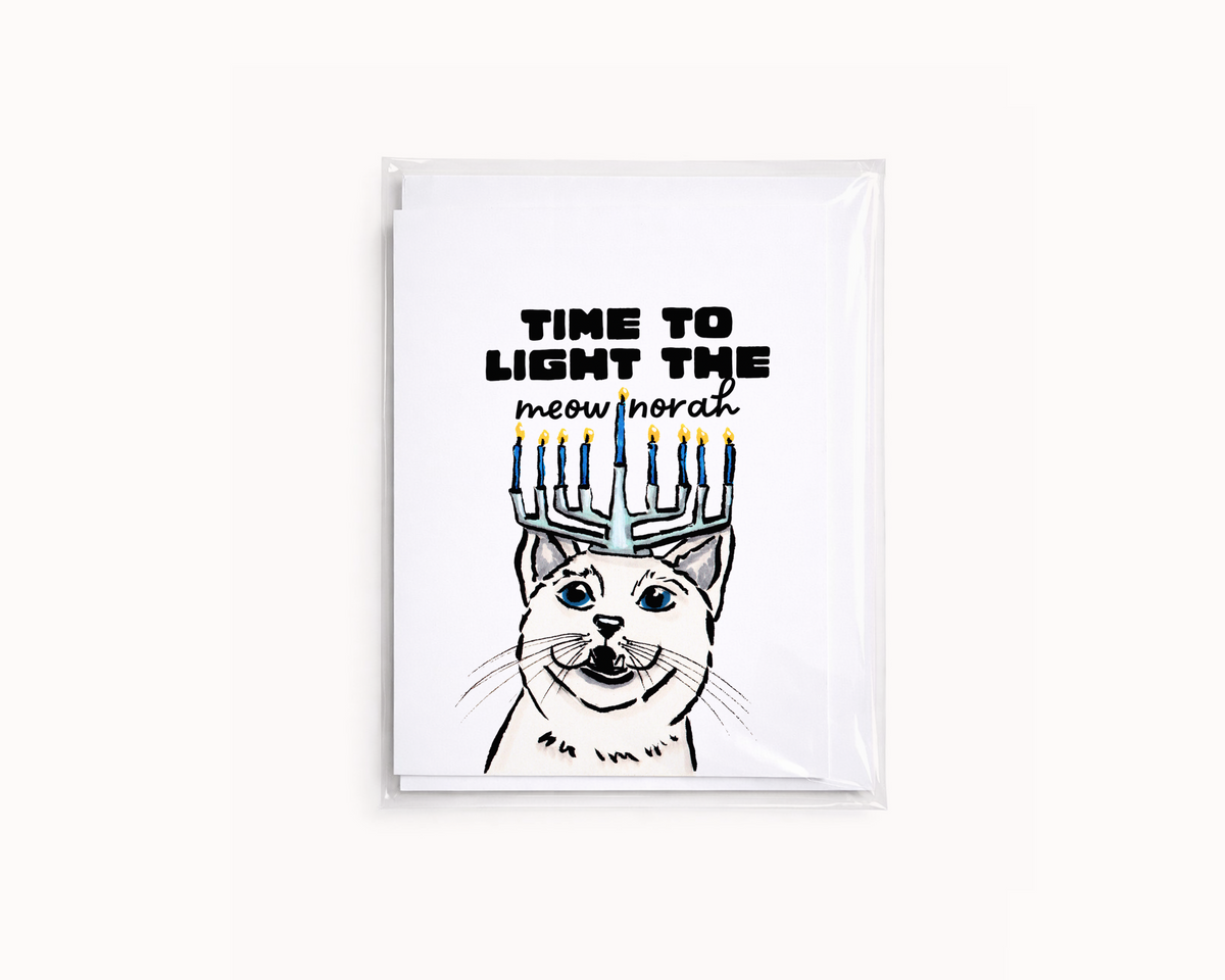 Meow-norah - Cat Pun Hanukkah Card