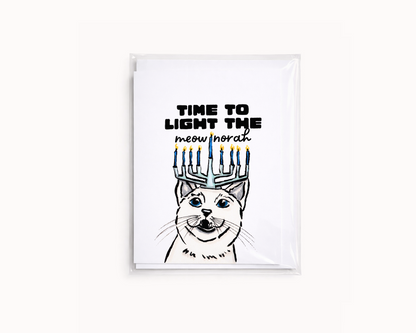 Meow-norah - Cat Pun Hanukkah Card
