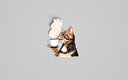 Coffee Cat- Funny Cat Sticker
