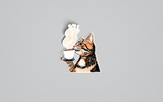 Coffee Cat- Funny Cat Sticker