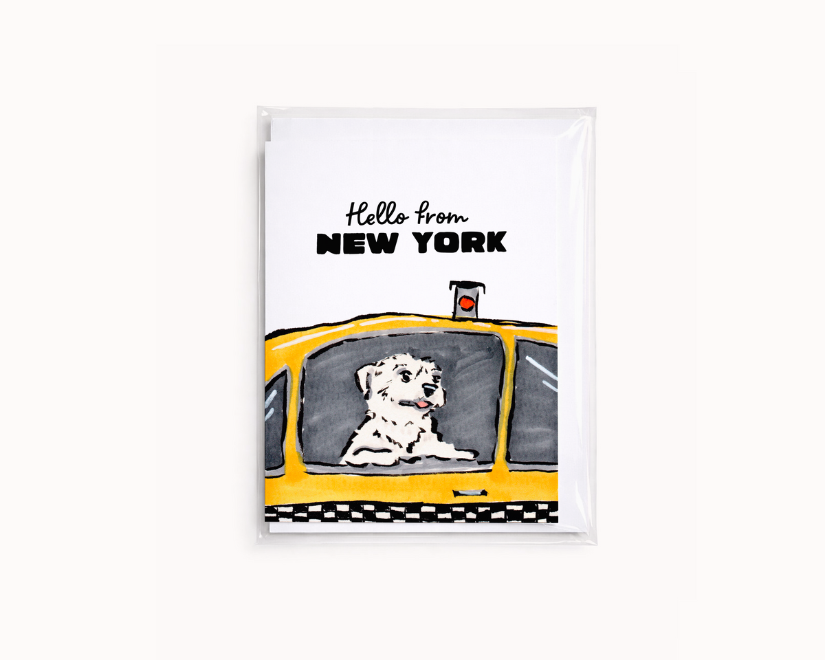 Hello from NY- Taxi Dog Funny Card